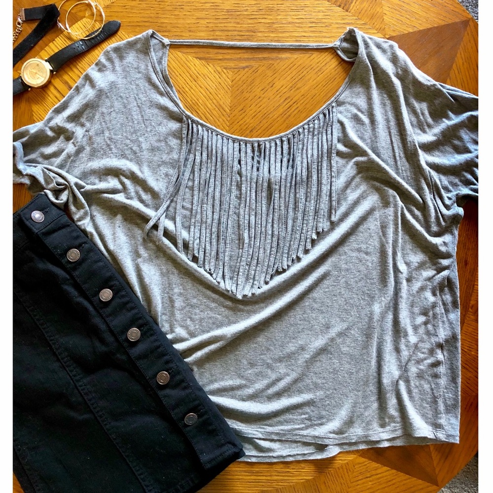 Gray Fringe Top